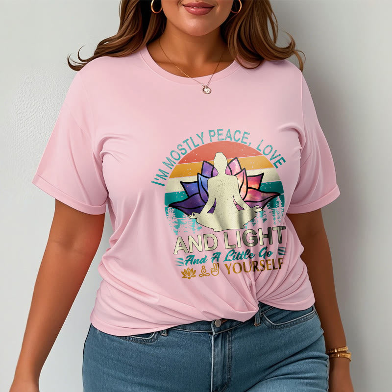 Buddha Stones Vivid Lotus Flower Meditator Sunset Pattern Tee Cotton T-shirt