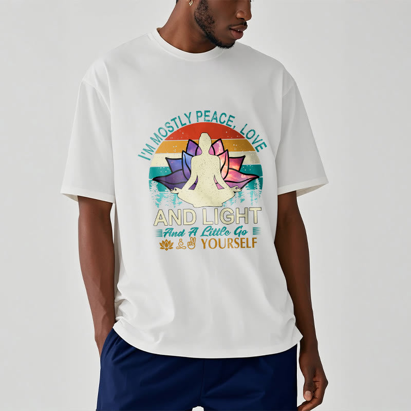 Buddha Stones Vivid Lotus Flower Meditator Sunset Pattern Tee Cotton T-shirt