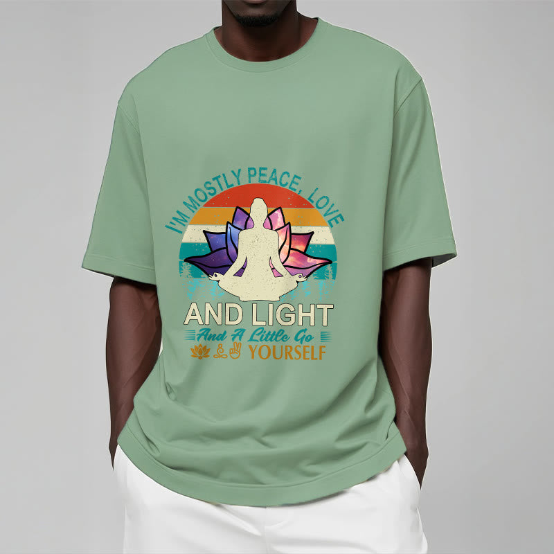Buddha Stones Vivid Lotus Flower Meditator Sunset Pattern Tee Cotton T-shirt