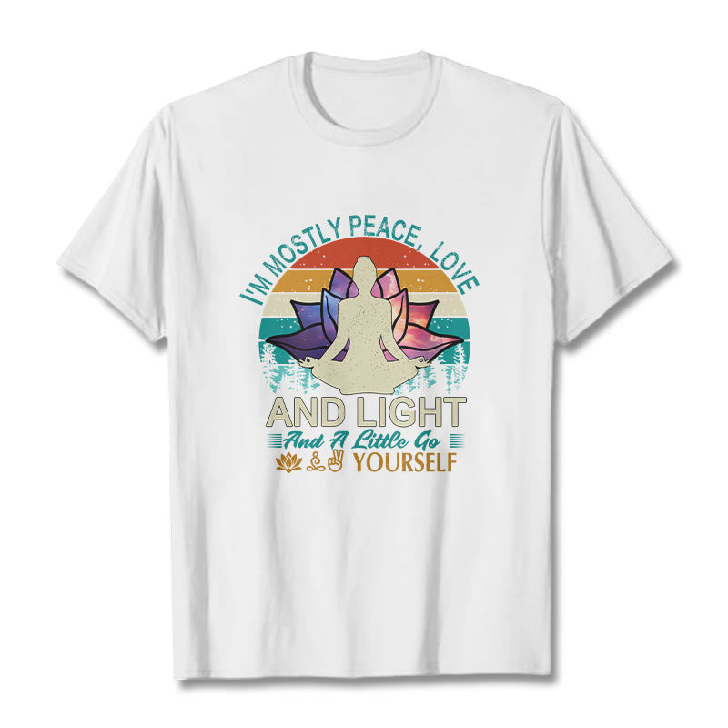 Buddha Stones Vivid Lotus Flower Meditator Sunset Pattern Tee Cotton T-shirt
