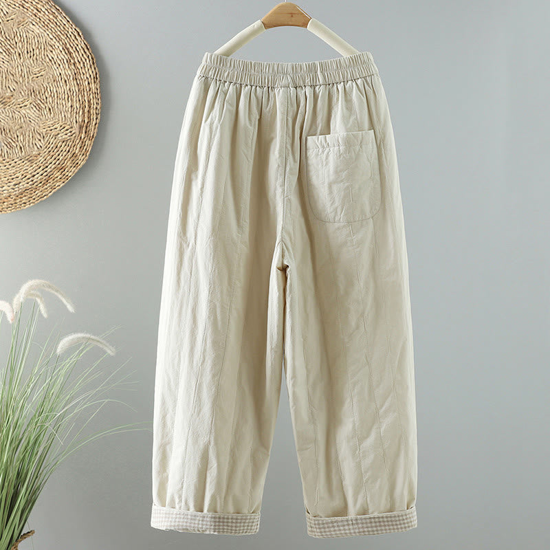 Buddha Stones Winter Plain Women's Harem Cotton Ankle-Length Pants With Pockets