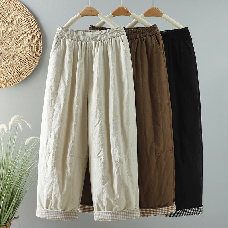 Buddha Stones Winter Plain Women's Harem Cotton Ankle-Length Pants With Pockets
