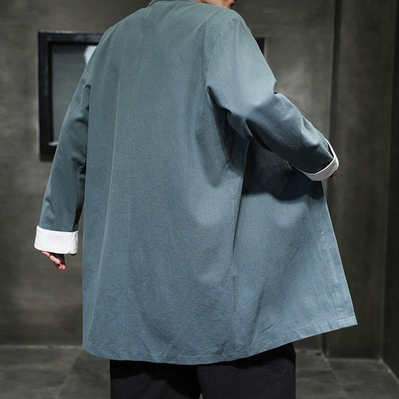 Buddha Stones Spring Long Sleeve Open Front Men's Cotton Linen Zen Jacket Kimono