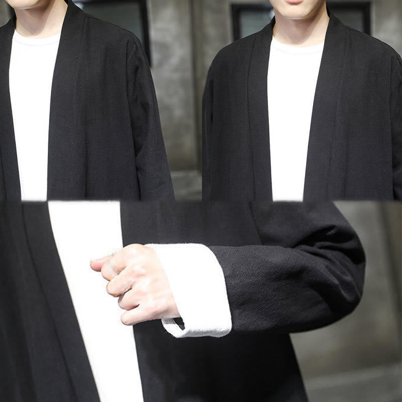 Buddha Stones Spring Long Sleeve Open Front Men's Cotton Linen Zen Jacket Kimono