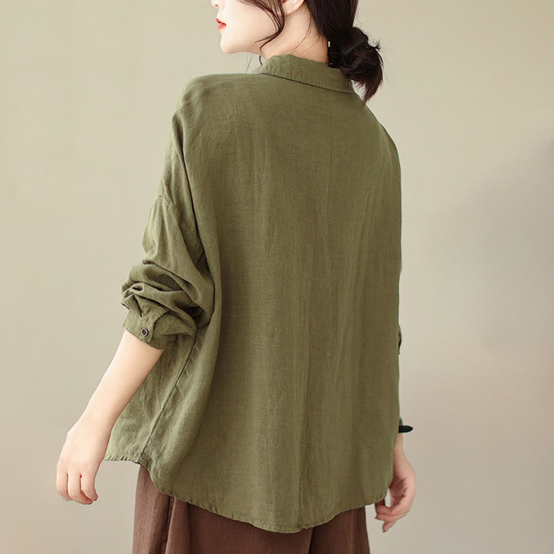 Buddha Stones Casual Plain Women's Cotton Linen Long Sleeve Shirt