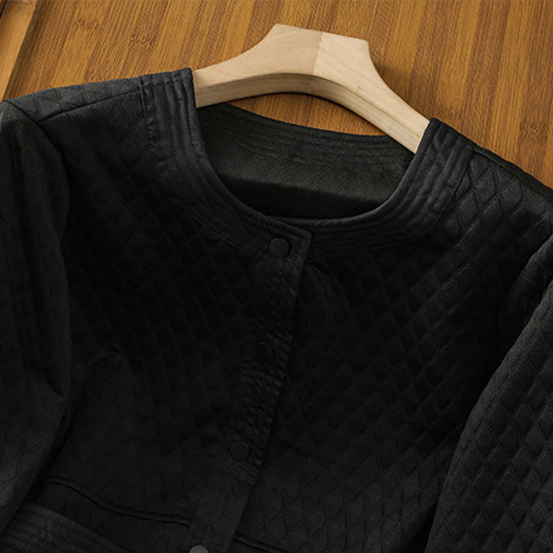 Buddha Stones Retro Plain Women's Cotton Long Sleeve Jacket With Pockets