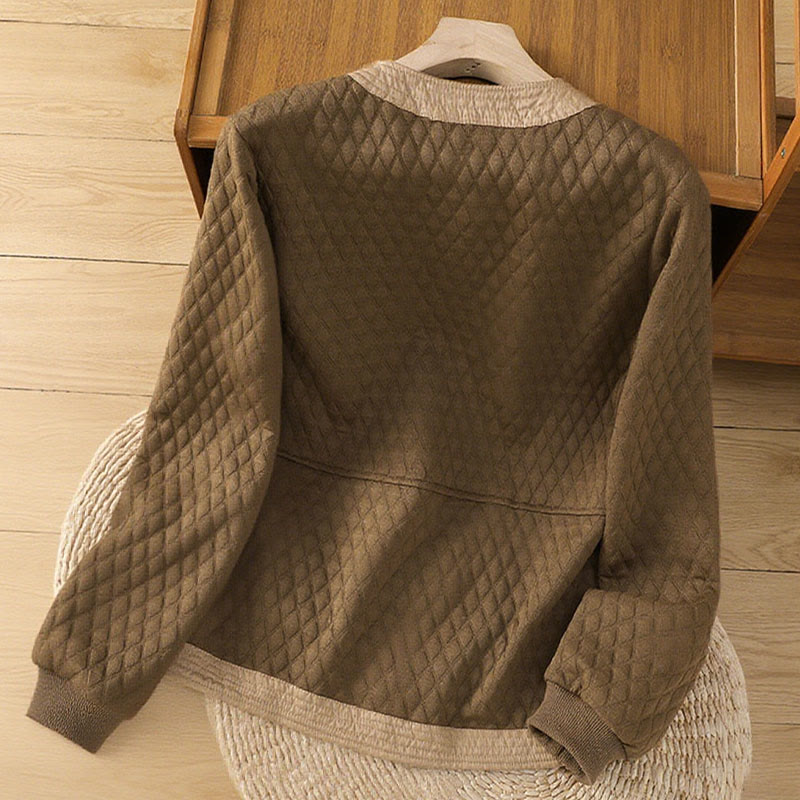 Buddha Stones Retro Plain Women's Cotton Long Sleeve Jacket With Pockets
