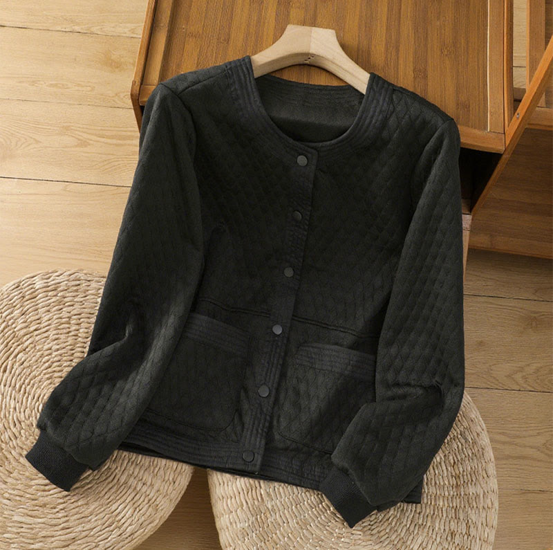 Buddha Stones Retro Plain Women's Cotton Long Sleeve Jacket With Pockets