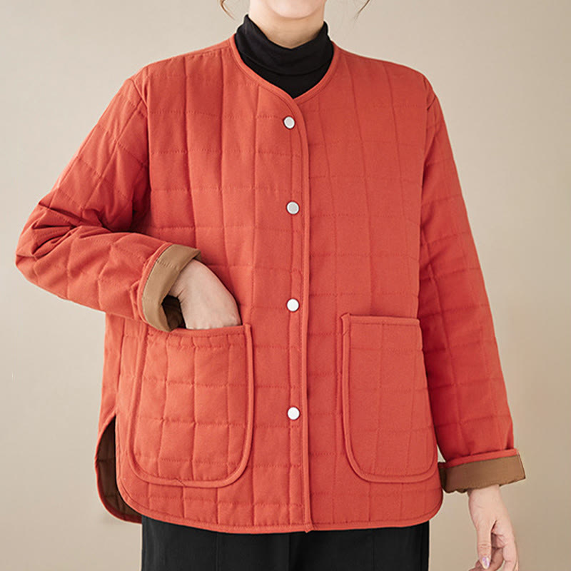Buddha Stones Retro Plain Women's Thick Cotton Long Sleeve Coat Jacket With Pockets
