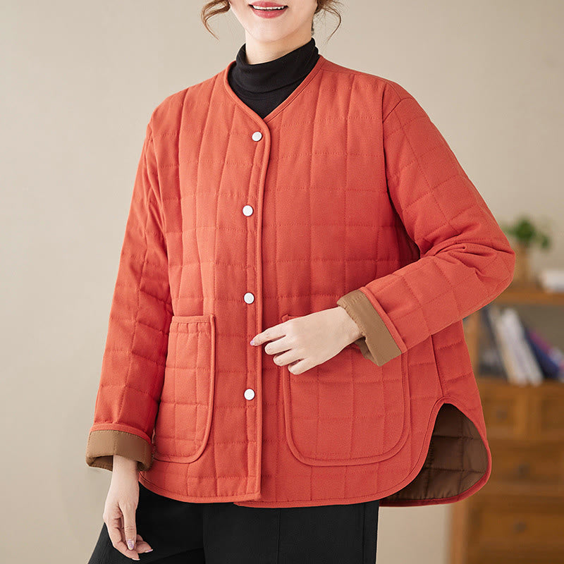 Buddha Stones Retro Plain Women's Thick Cotton Long Sleeve Coat Jacket With Pockets
