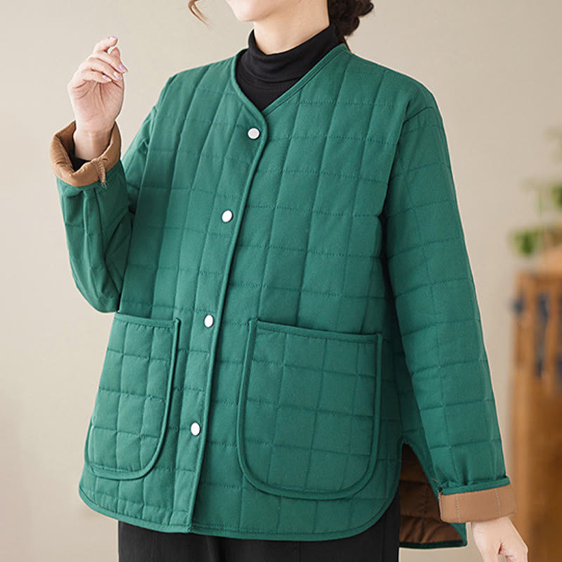 Buddha Stones Retro Plain Women's Thick Cotton Long Sleeve Coat Jacket With Pockets