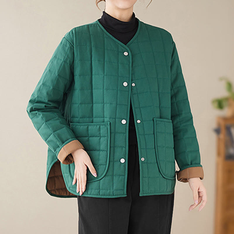Buddha Stones Retro Plain Women's Thick Cotton Long Sleeve Coat Jacket With Pockets