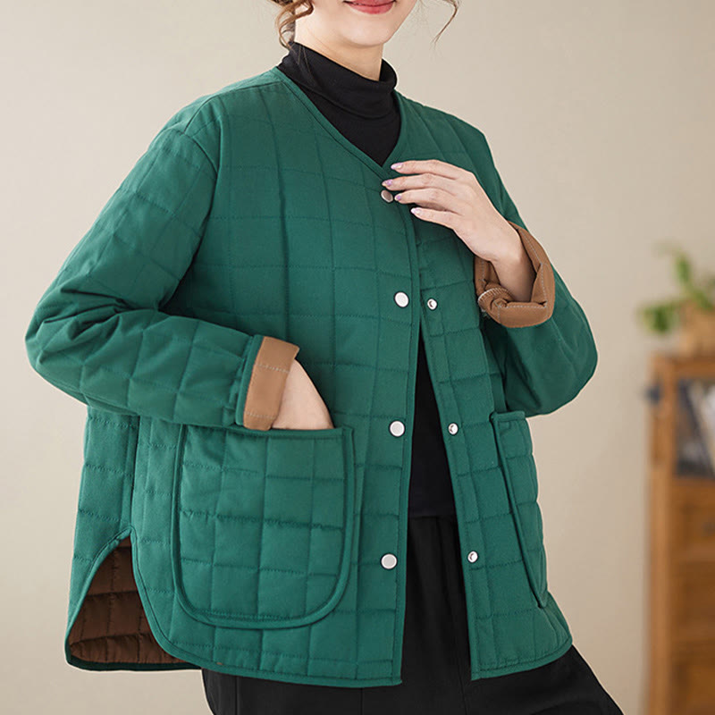 Buddha Stones Retro Plain Women's Thick Cotton Long Sleeve Coat Jacket With Pockets