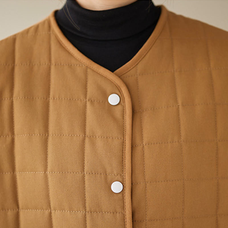 Buddha Stones Retro Plain Women's Thick Cotton Long Sleeve Coat Jacket With Pockets
