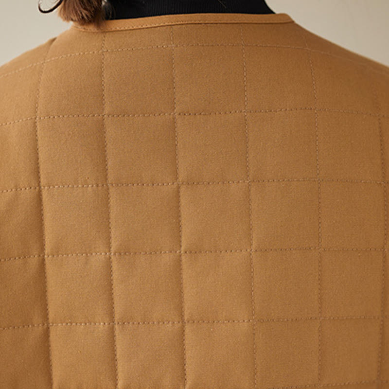 Buddha Stones Retro Plain Women's Thick Cotton Long Sleeve Coat Jacket With Pockets
