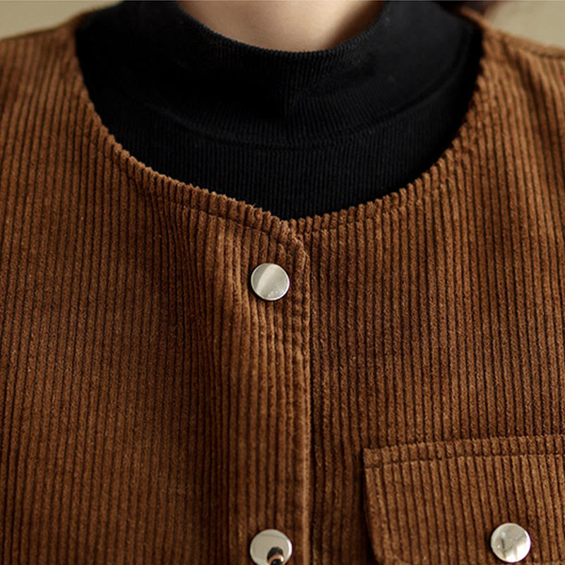 Buddha Stones Sleeveless Buttons Women's Cotton Vest Corduroy Waistcoat With Pockets