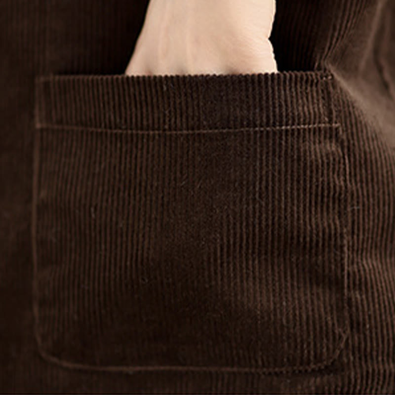 Buddha Stones Corduroy Buttons Women's Sleeveless Cotton Vest Waistcoat With Pockets