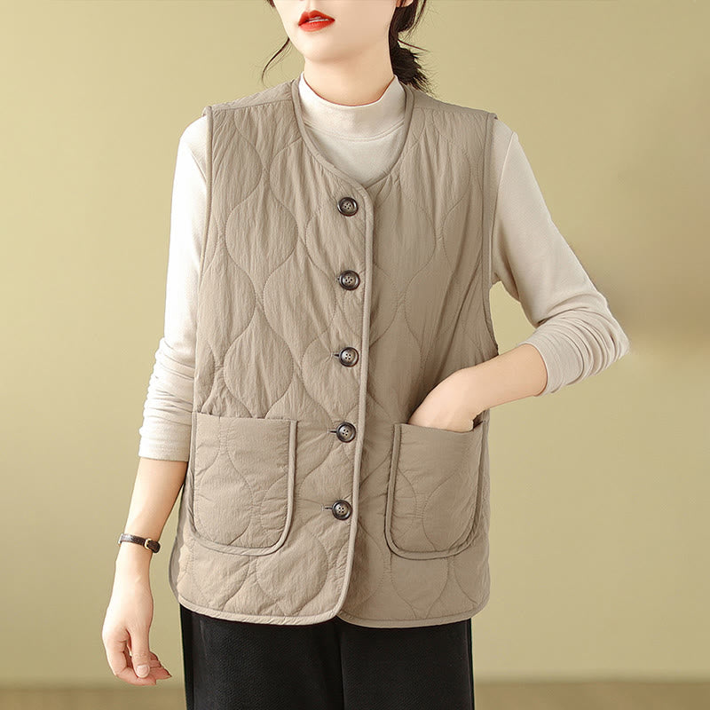 Buddha Stones Double-sided Style Women's Viscose Fiber Sleeveless Vest Waistcoat With Pockets