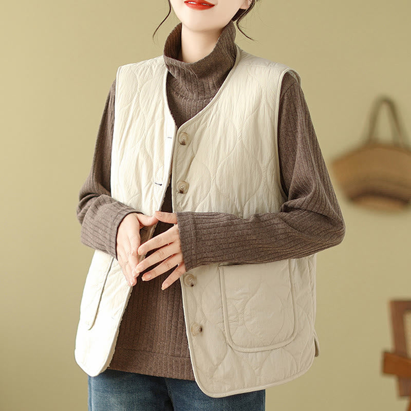 Buddha Stones Double-sided Style Women's Viscose Fiber Sleeveless Vest Waistcoat With Pockets