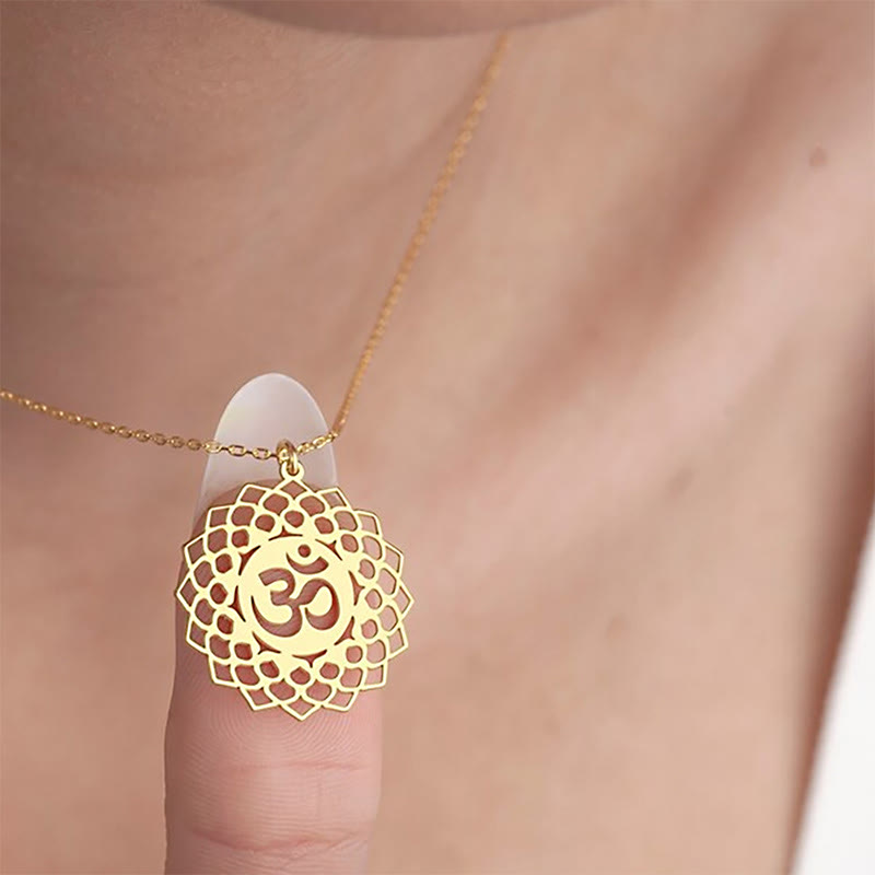 Buddha Stones Hollow Lotus Design Om Symbol Stainless Steel Connection Necklace Pendant