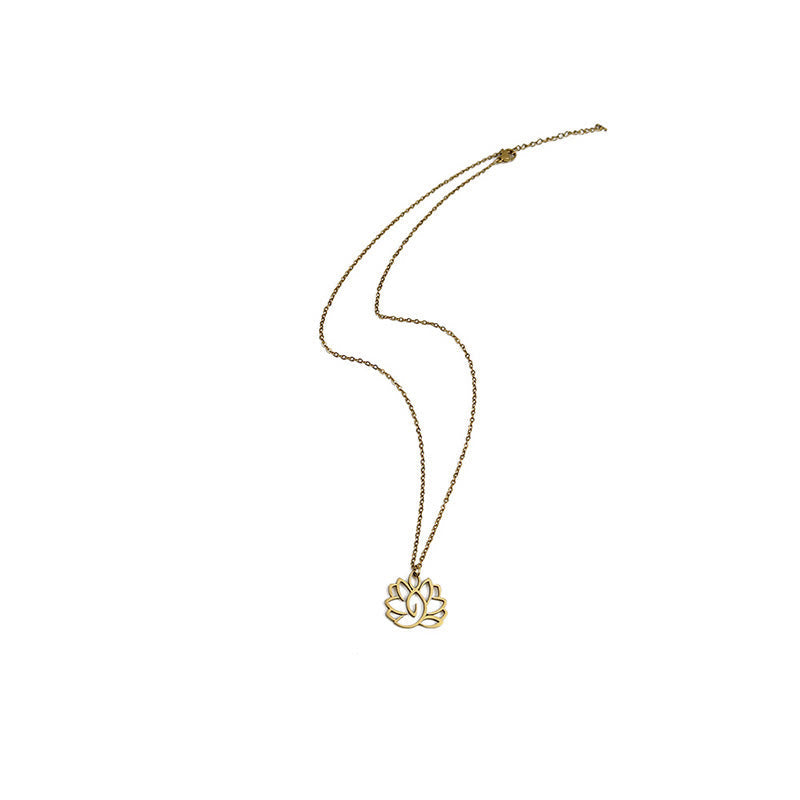 Buddha Stones Hollow Lotus Design Stainless Steel Enlightenment Necklace Pendant