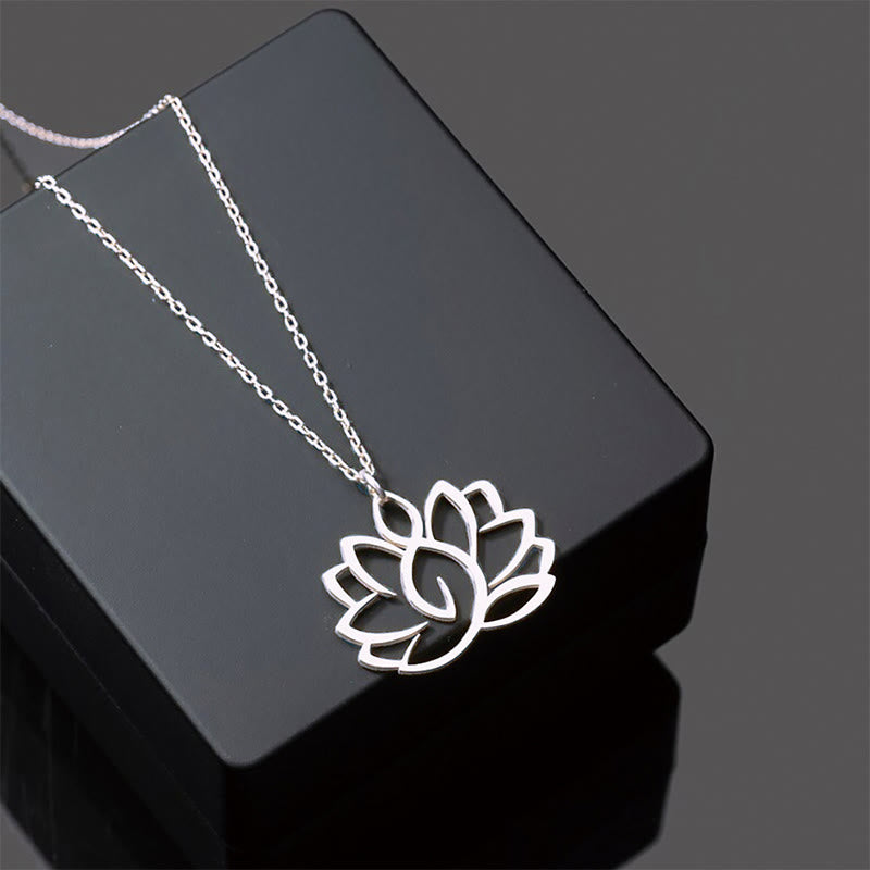 Buddha Stones Hollow Lotus Design Stainless Steel Enlightenment Necklace Pendant