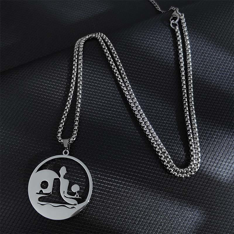 Buddha Stones Yin Yang Buddha Figure Hollow Design Stainless Steel Balance Necklace Pendant