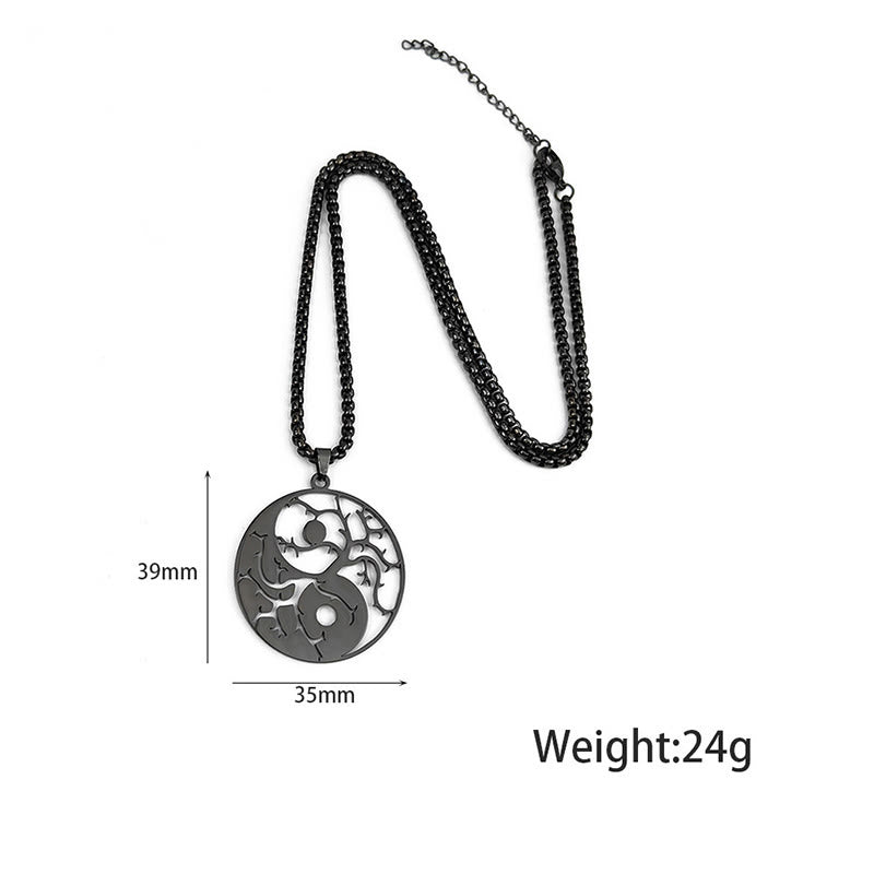 Buddha Stones Branches Hollow Yin Yang Design Stainless Steel Balance Necklace Pendant