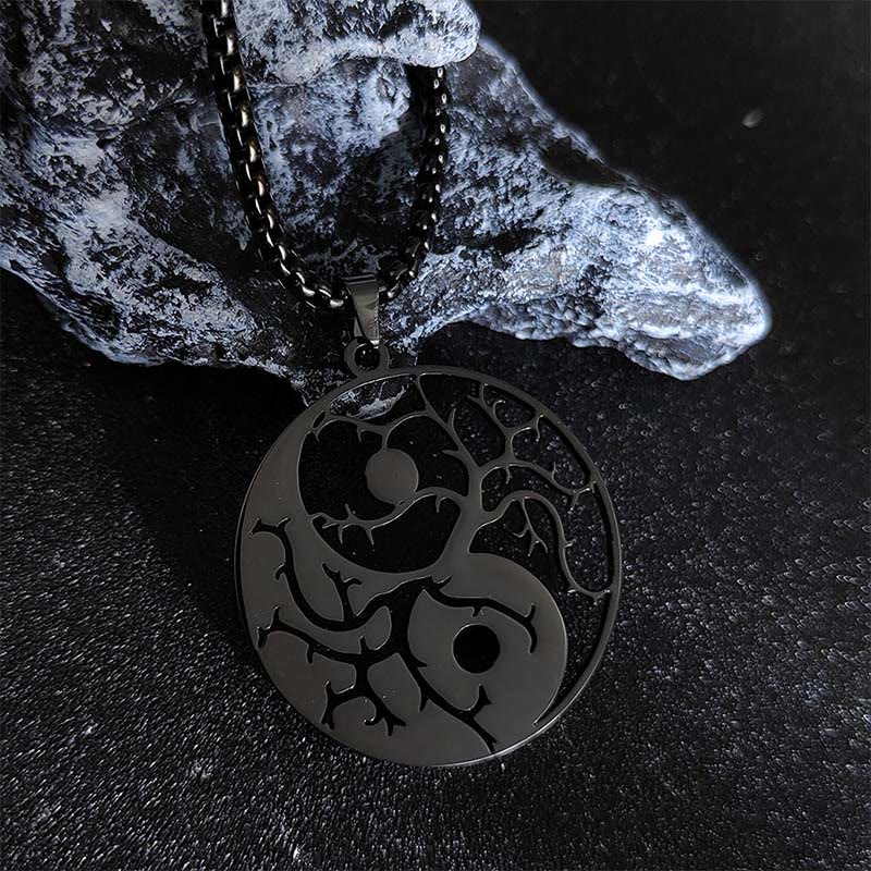 Buddha Stones Branches Hollow Yin Yang Design Stainless Steel Balance Necklace Pendant