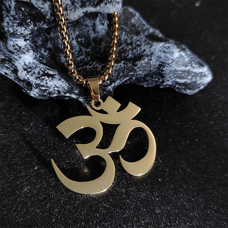 Buddha Stones Om Symbol Mantra Stainless Steel Focus Necklace Pendant