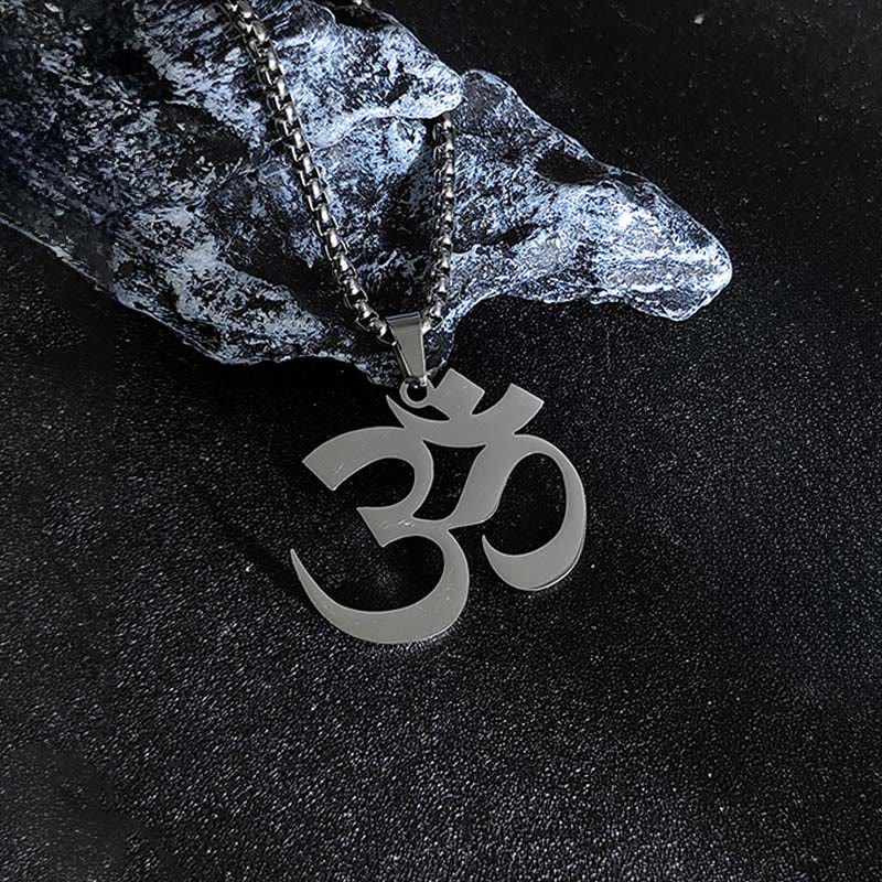 Buddha Stones Om Symbol Mantra Stainless Steel Focus Necklace Pendant
