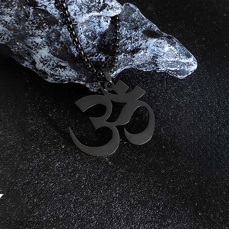 Buddha Stones Om Symbol Mantra Stainless Steel Focus Necklace Pendant