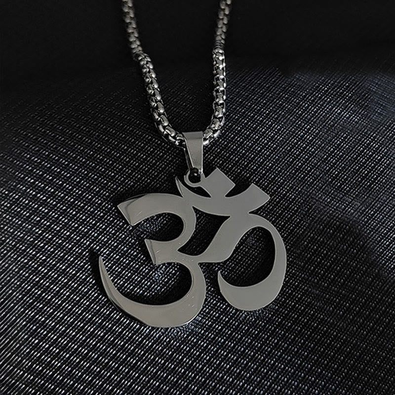 Buddha Stones Om Symbol Mantra Stainless Steel Focus Necklace Pendant