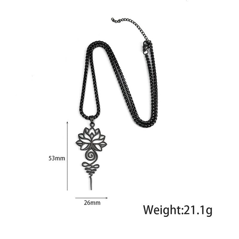 Buddha Stones Lotus Unalome Chakra Symbol Design Stainless Steel Enlightenment Necklace Pendant