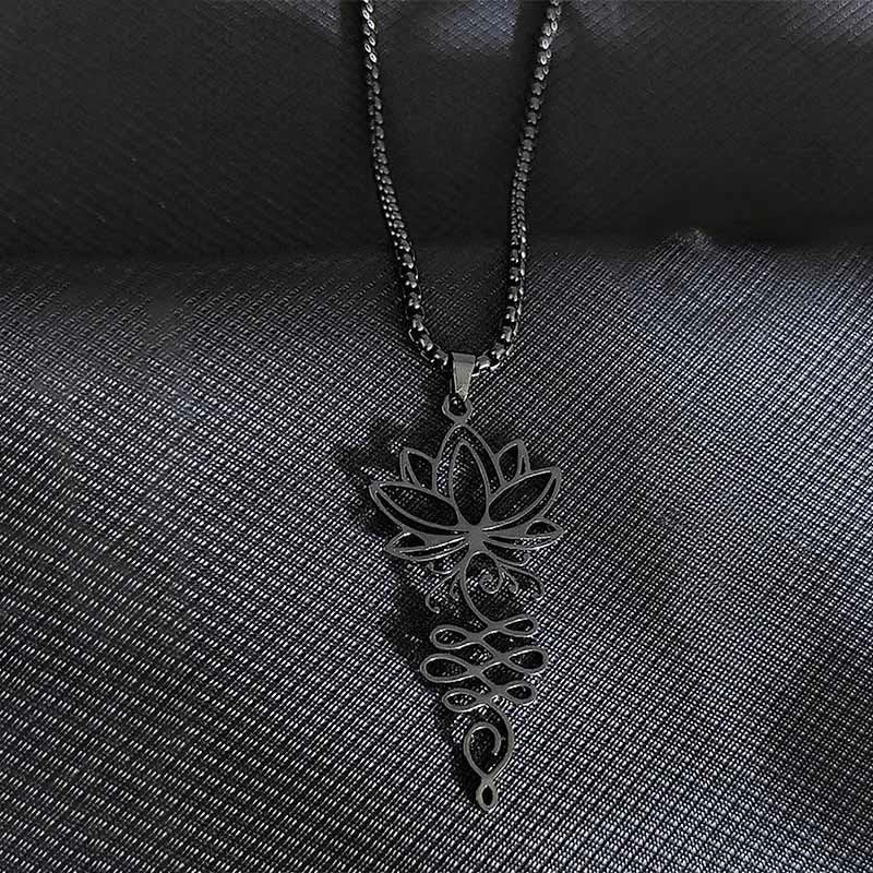 Buddha Stones Lotus Vines Design Chakra Symbol Stainless Steel Enlightenment Necklace Pendant