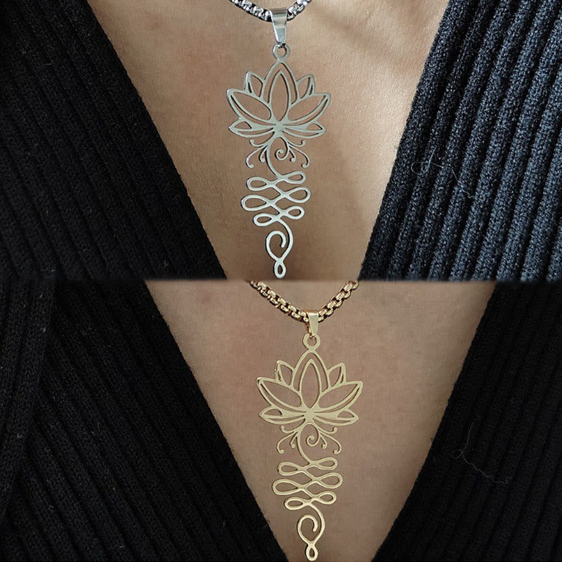Buddha Stones Lotus Vines Design Chakra Symbol Stainless Steel Enlightenment Necklace Pendant