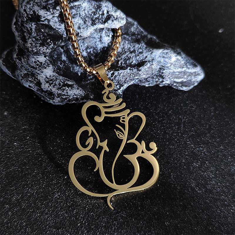 Buddha Stones Ganesh Elephant Stainless Steel Protection Necklace Pendant