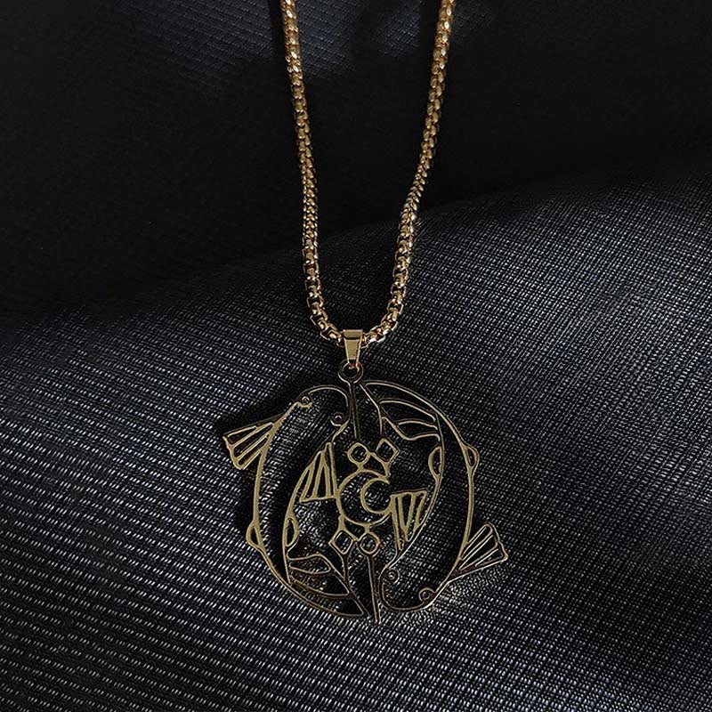 Buddha Stones Vintage Koi Fish Hollow Design Stainless Steel Luck Necklace Pendant