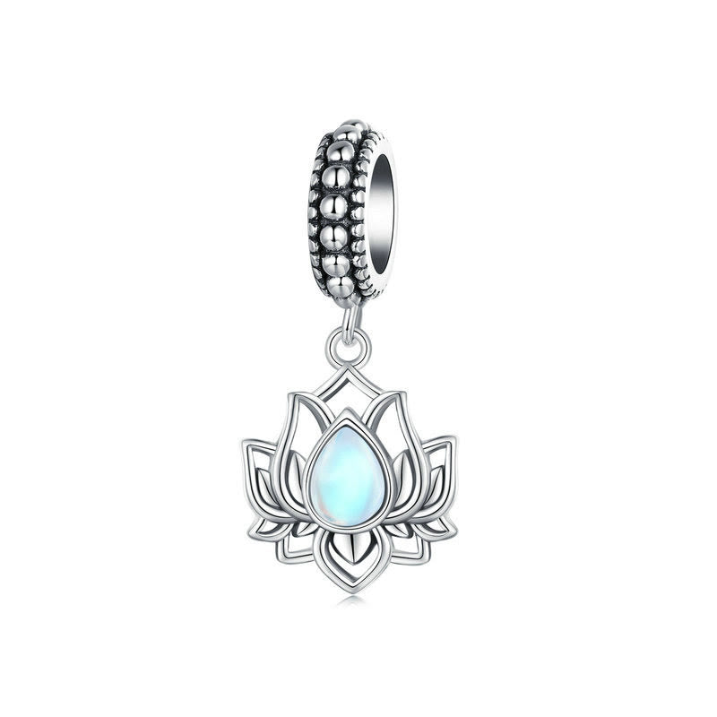 Buddha Stones 925 Sterling Silver Lotus Design Moonstone Healing Necklace Pendant