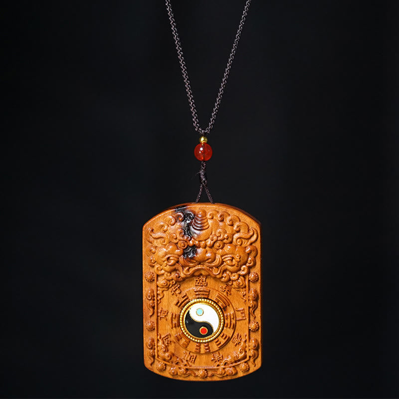 FREE Today: Protection and Luck Lightning Struck Jujube Wood Dragon Yin Yang Bagua Necklace Pendant