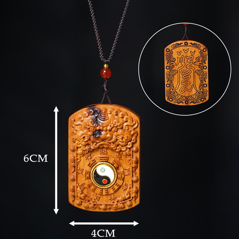 FREE Today: Protection and Luck Lightning Struck Jujube Wood Dragon Yin Yang Bagua Necklace Pendant