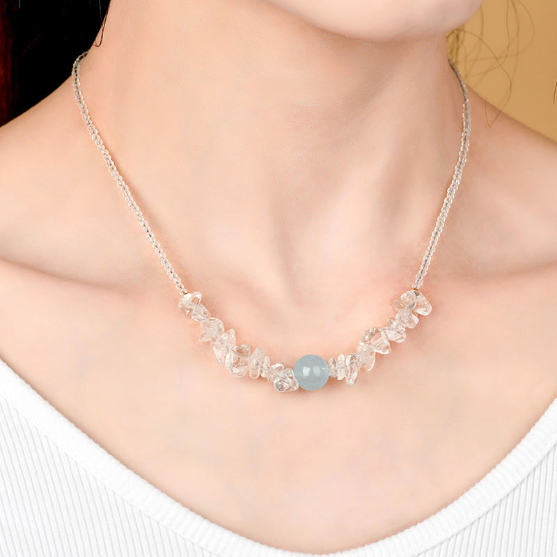 Buddha Stones Irregular White Crystal Aquamarine Bead Healing Necklace Pendant