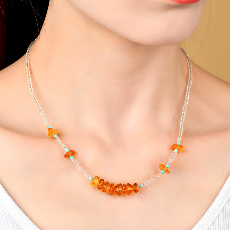 Buddha Stones White Crystal Bead Irregular Amber Clarity Necklace Pendant
