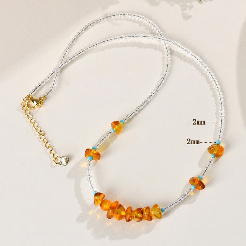 Buddha Stones White Crystal Bead Irregular Amber Clarity Necklace Pendant