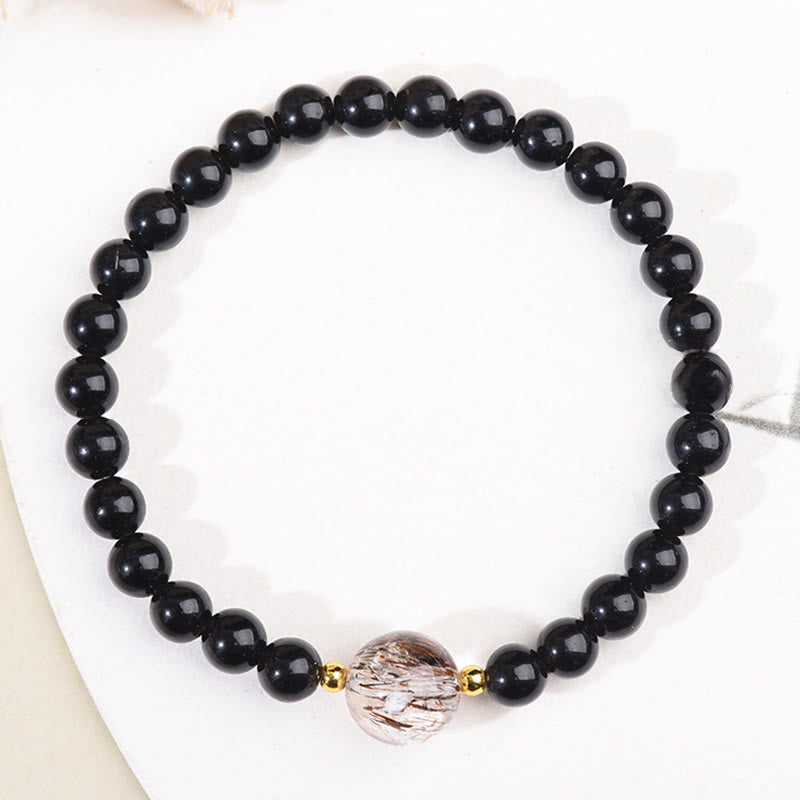 Buddha Stones Tiger Eye Black Obsidian Courage Beads Bracelet