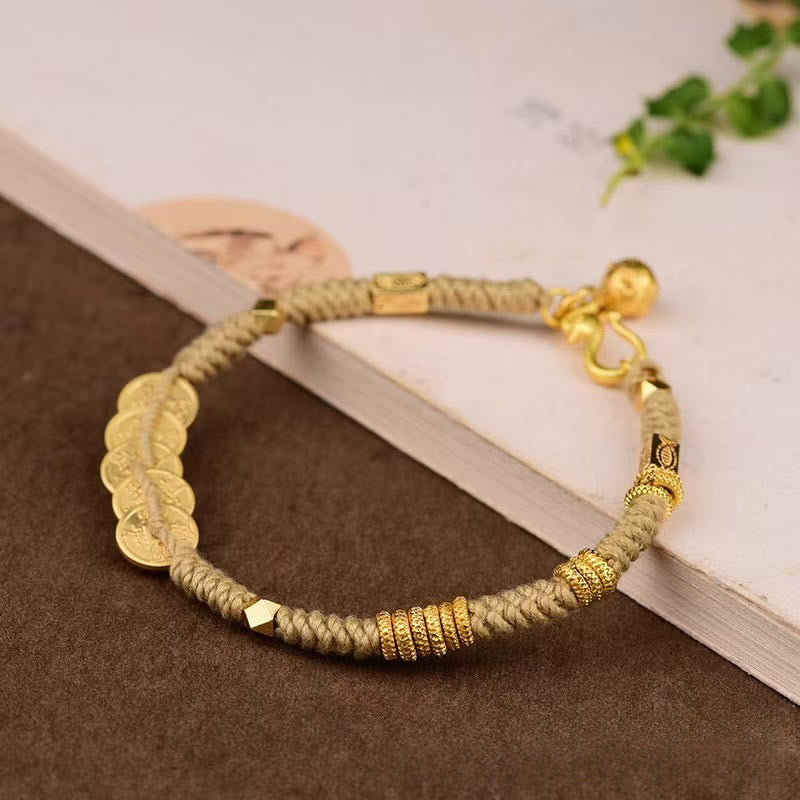FREE Today: Wealth and Luck Handmade Five Emperor Coins String Braided Bracelet