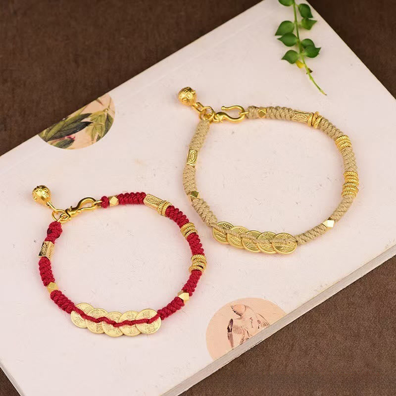 FREE Today: Wealth and Luck Handmade Five Emperor Coins String Braided Bracelet