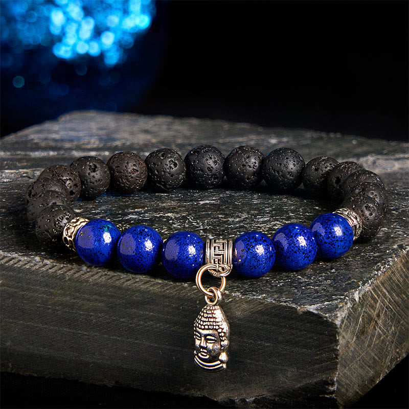 FREE Today: Support Healing Black Lava Rock Crystal Beads Animal Pattern Bracelet