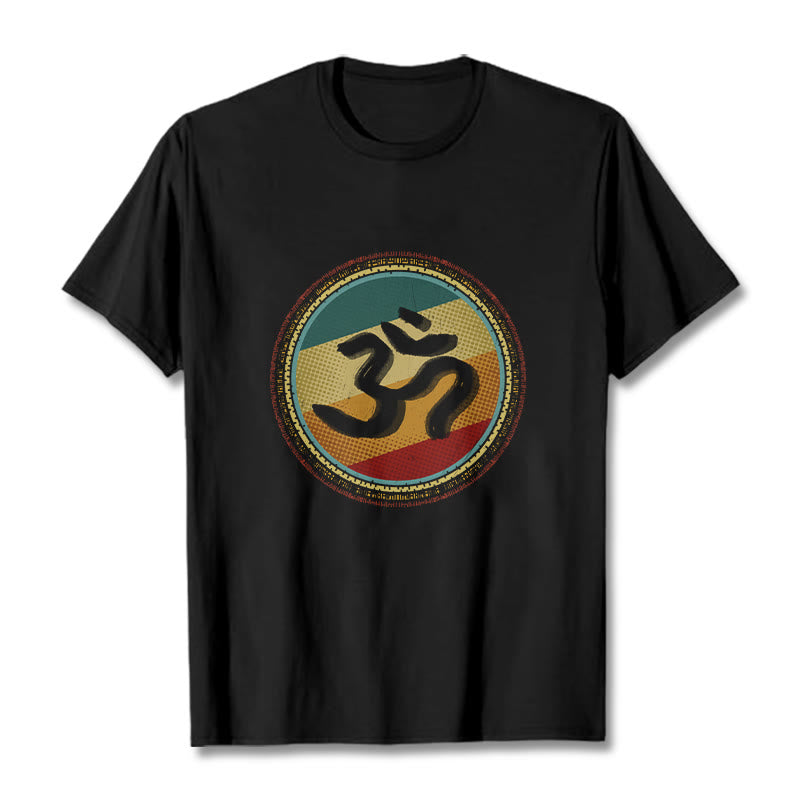 Buddha Stones Vibrant Color Simple Circular Mandala Pattern Om Symbol Tee Cotton T-shirt