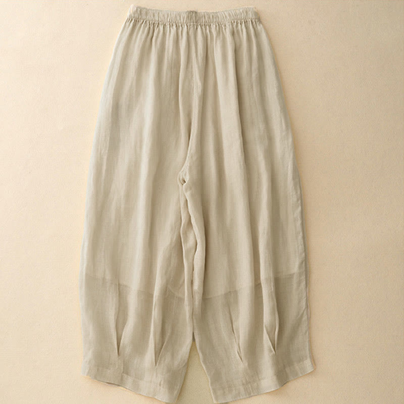 Buddha Stones Casual Loose Double Layer 7-8 Length Cropped Pants Women's Pants With Pockets
